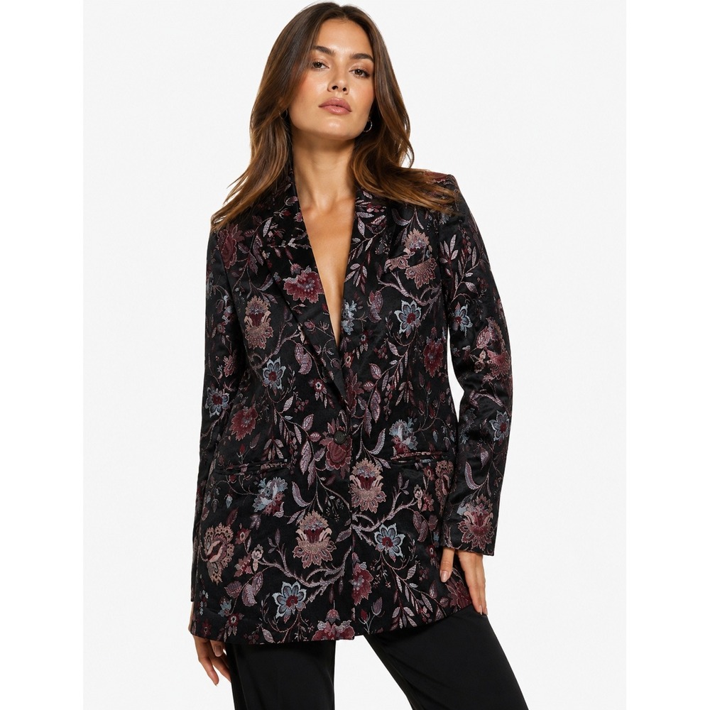 Jessica McClintock‎ Vintage Floral Tapestry Brocade Blazer Jacket Burgundy 8